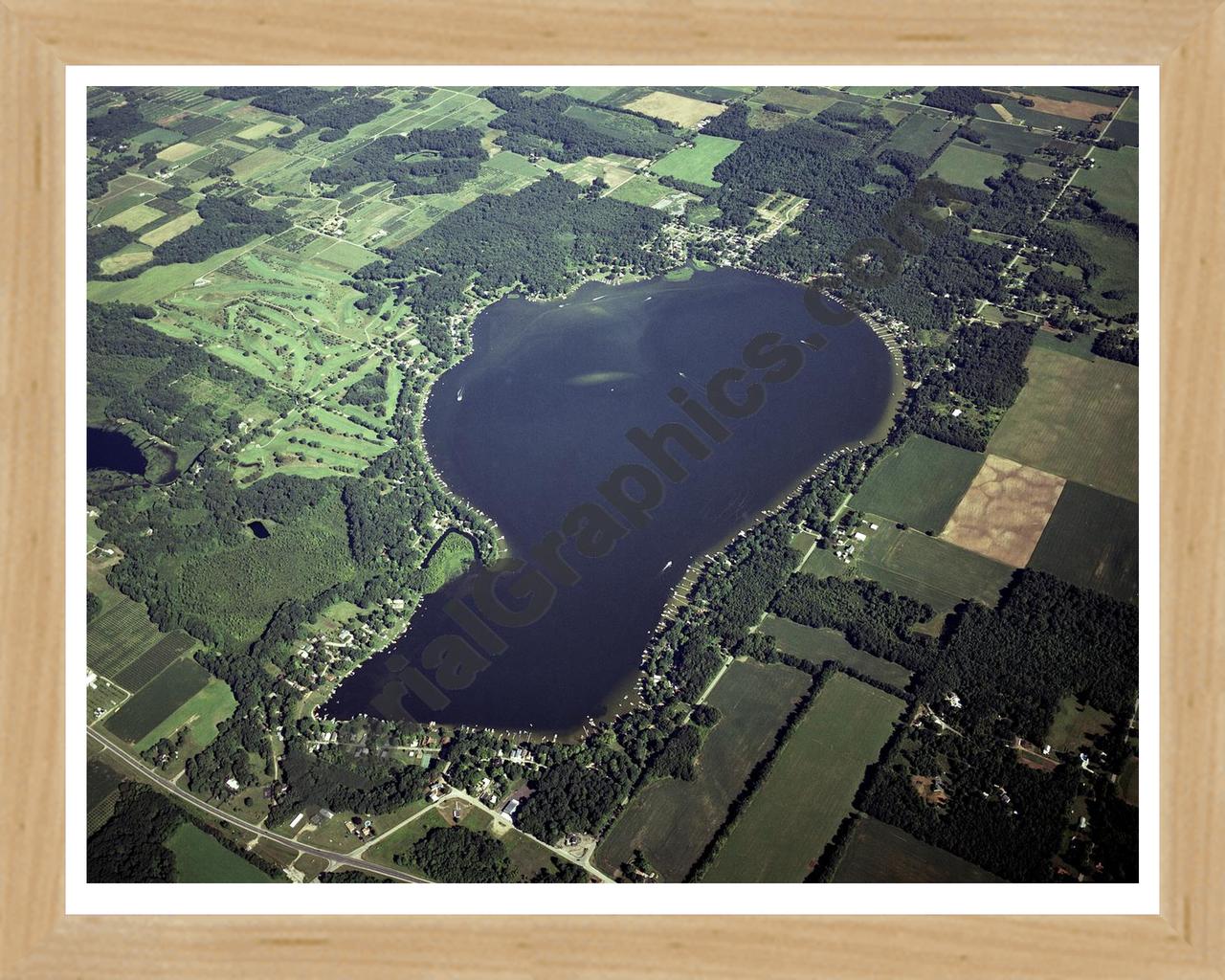 Aerial image of [3979] Indian Lake in Cass, MI with Natural Wood frame