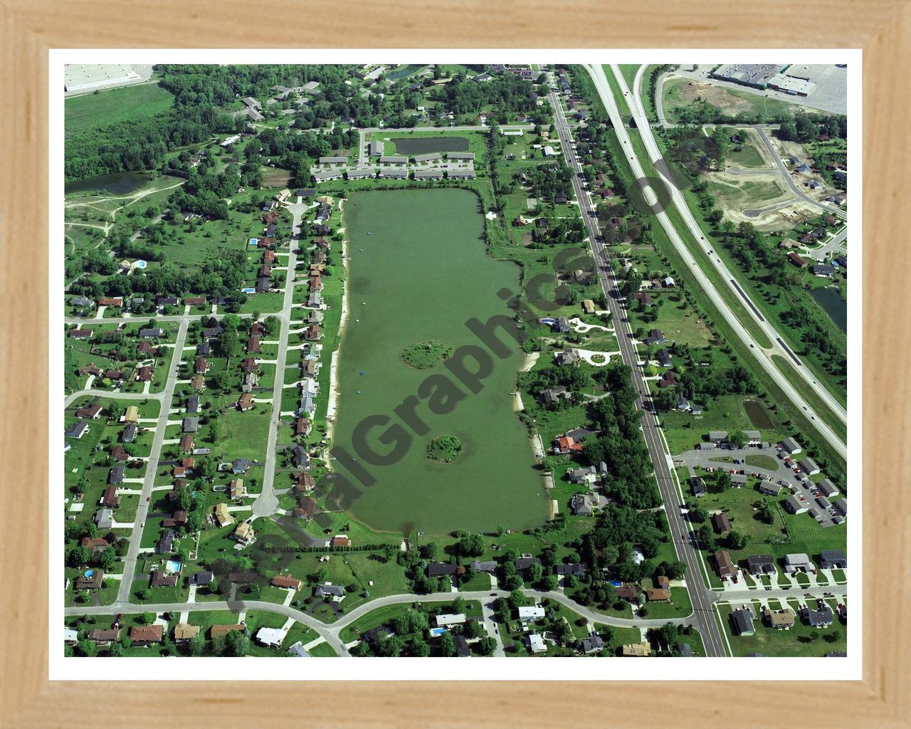 Aerial image of [397] Kenowa Lake in Ottawa, MI with Natural Wood frame