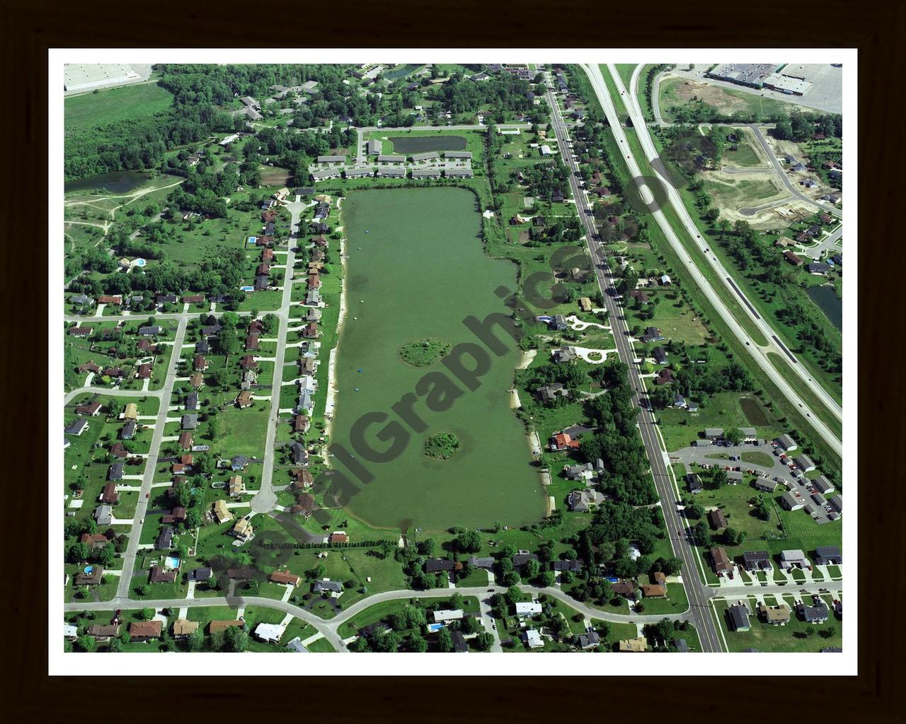 Aerial image of [397] Kenowa Lake in Ottawa, MI with Black Wood frame