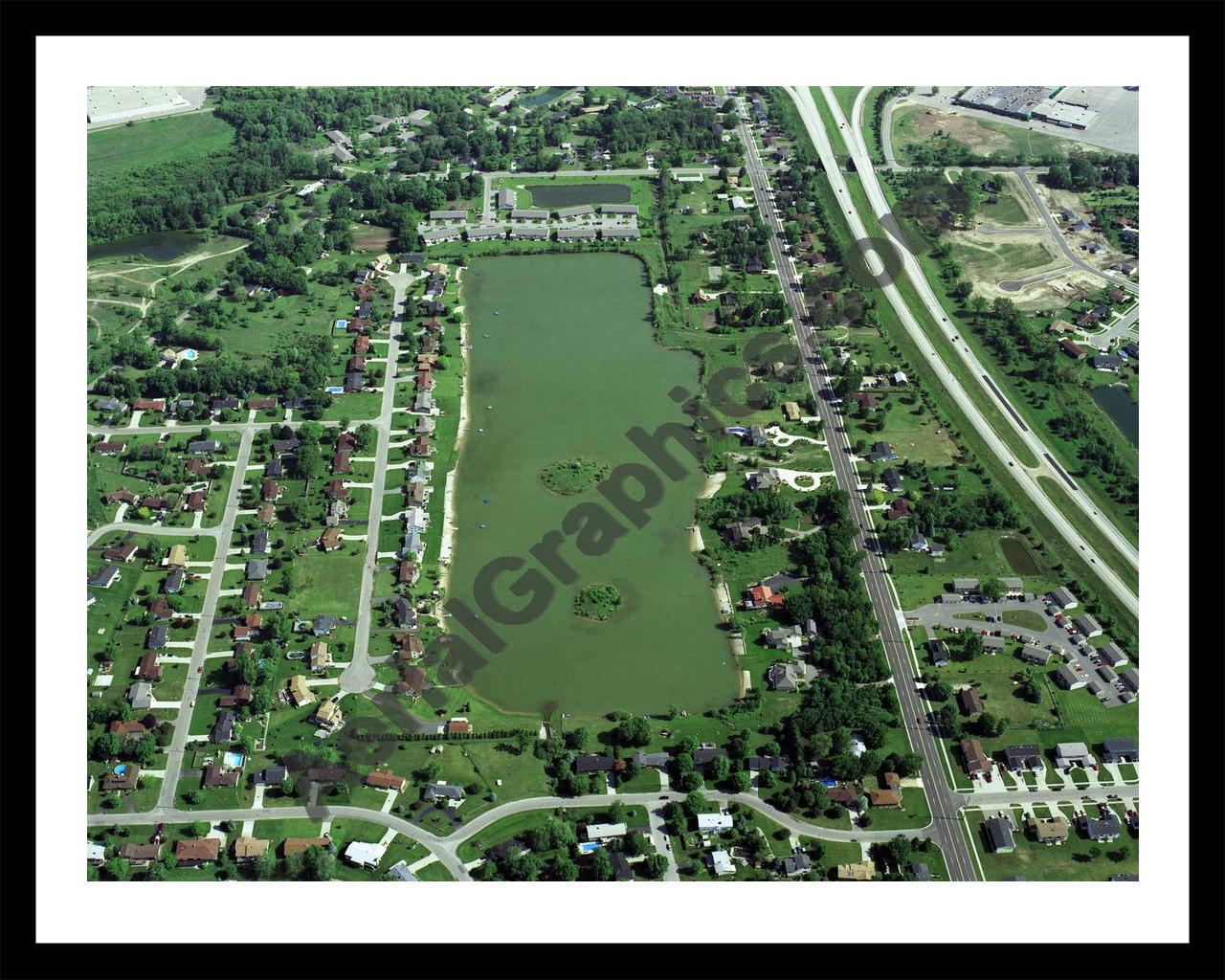 Aerial image of [397] Kenowa Lake in Ottawa, MI with Black Metal frame