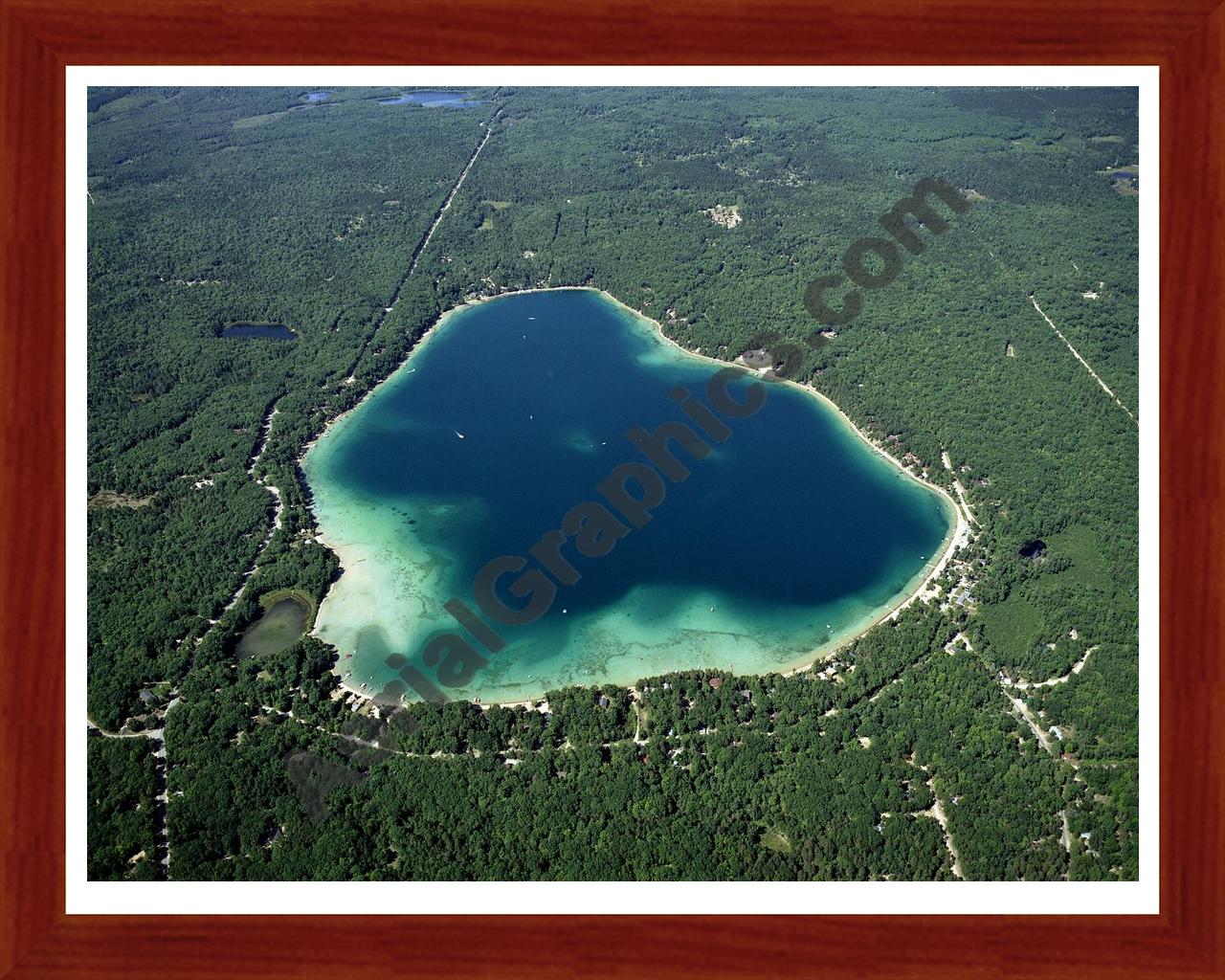 Aerial image of [3982] Bear Lake in Kalkaska, MI with Cherry Wood frame