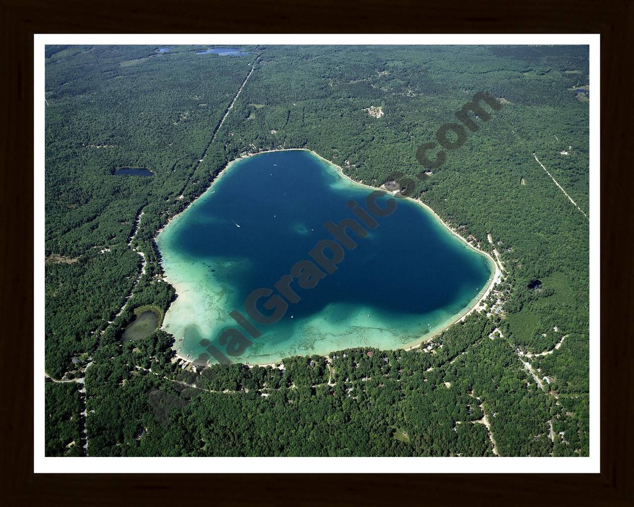 Aerial image of [3982] Bear Lake in Kalkaska, MI with Black Wood frame