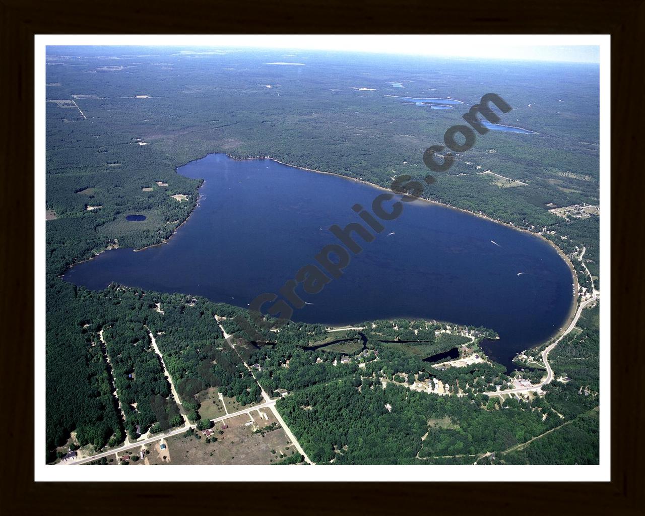 Aerial image of [3983] Manistee Lake in Kalkaska, MI with Black Wood frame