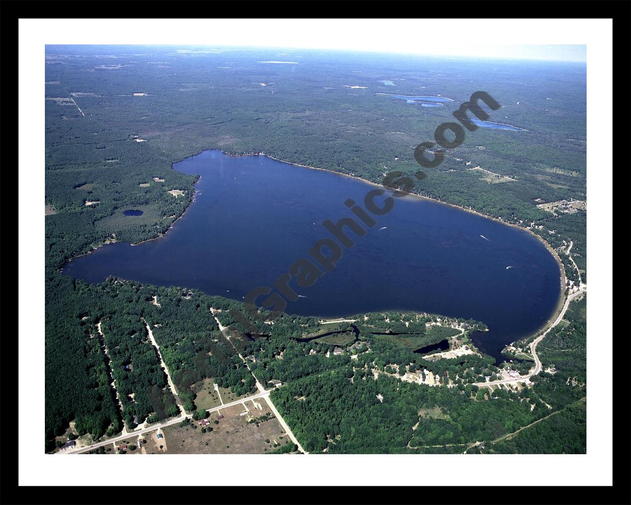 Aerial image of [3983] Manistee Lake in Kalkaska, MI with Black Metal frame