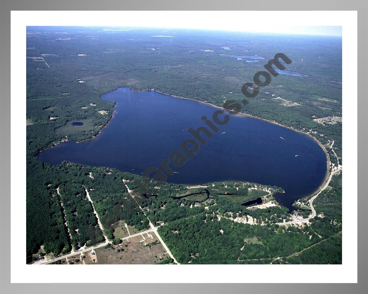 Aerial image of [3983] Manistee Lake in Kalkaska, MI with Silver Metal frame