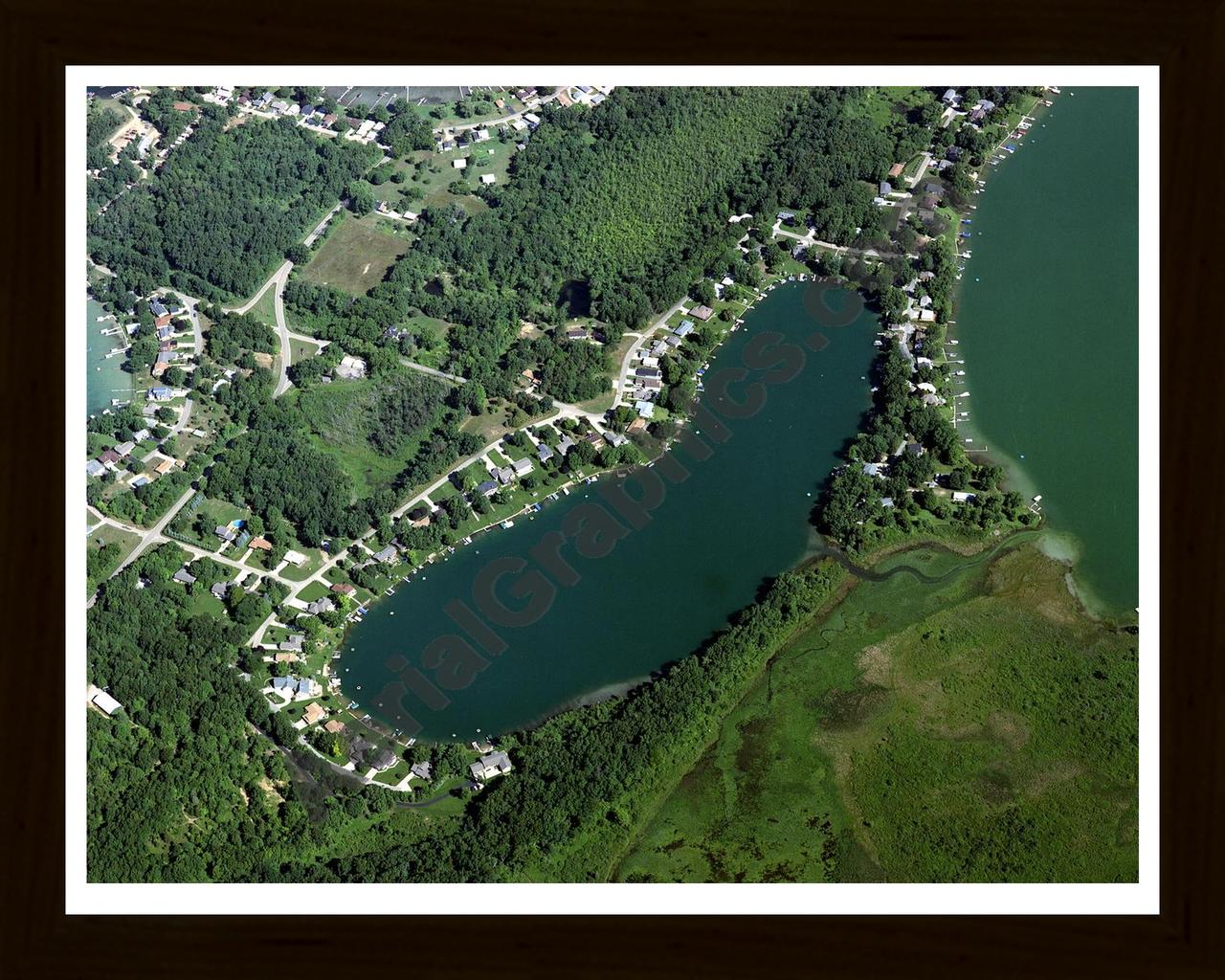 Aerial image of [3986] Coverdale Lake in Cass, MI with Black Wood frame