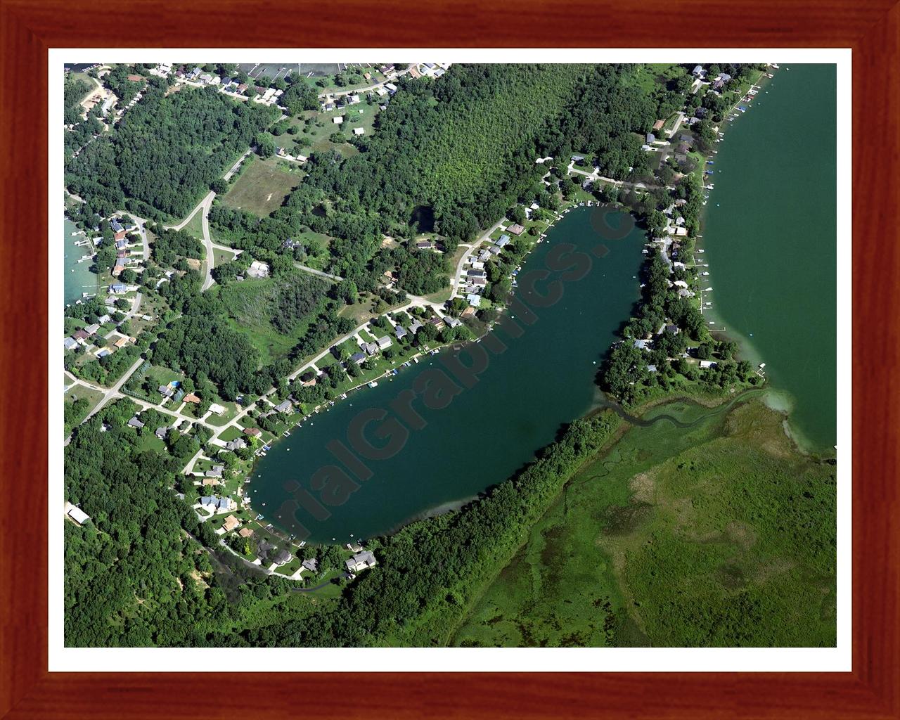 Aerial image of [3986] Coverdale Lake in Cass, MI with Cherry Wood frame