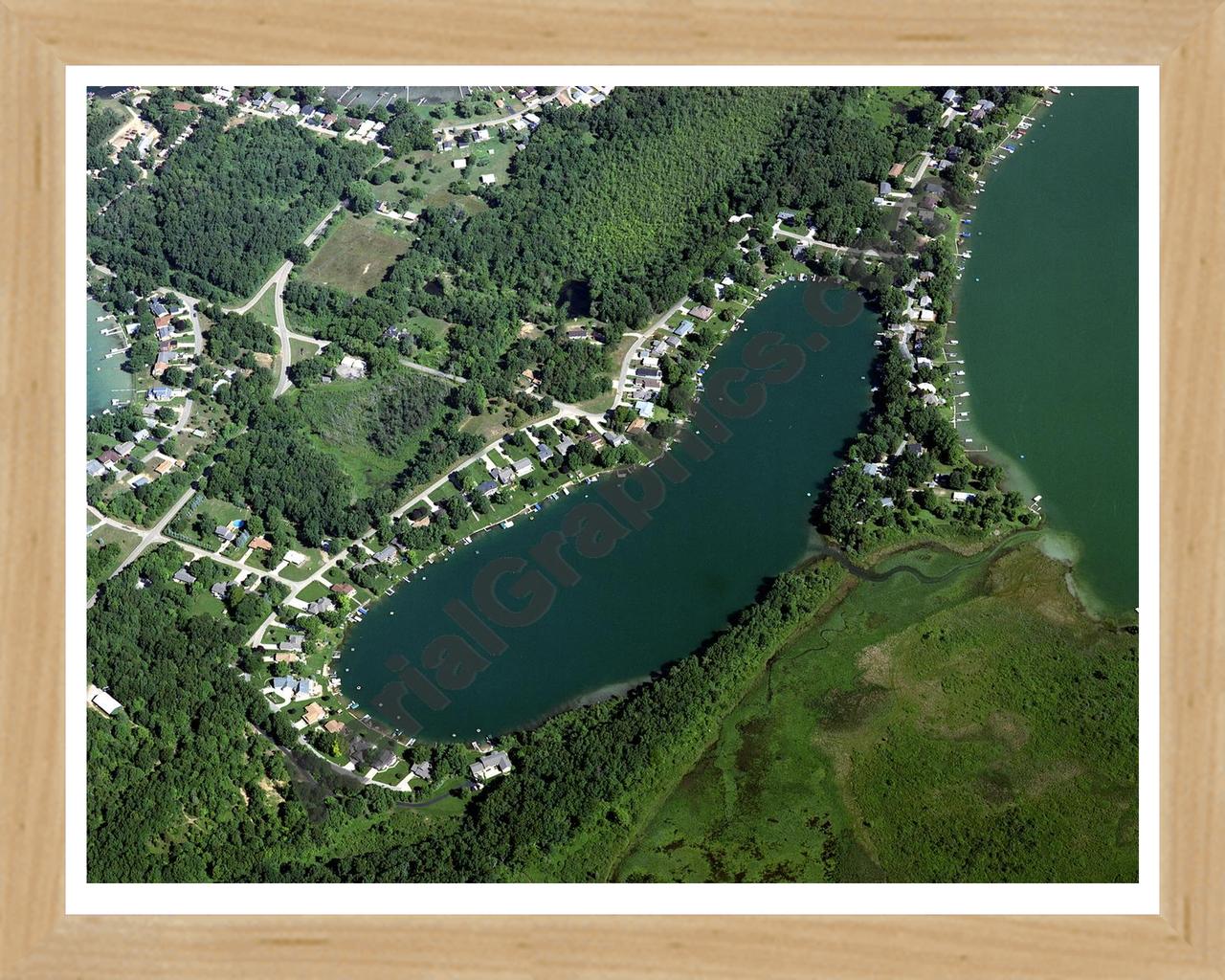 Aerial image of [3986] Coverdale Lake in Cass, MI with Natural Wood frame