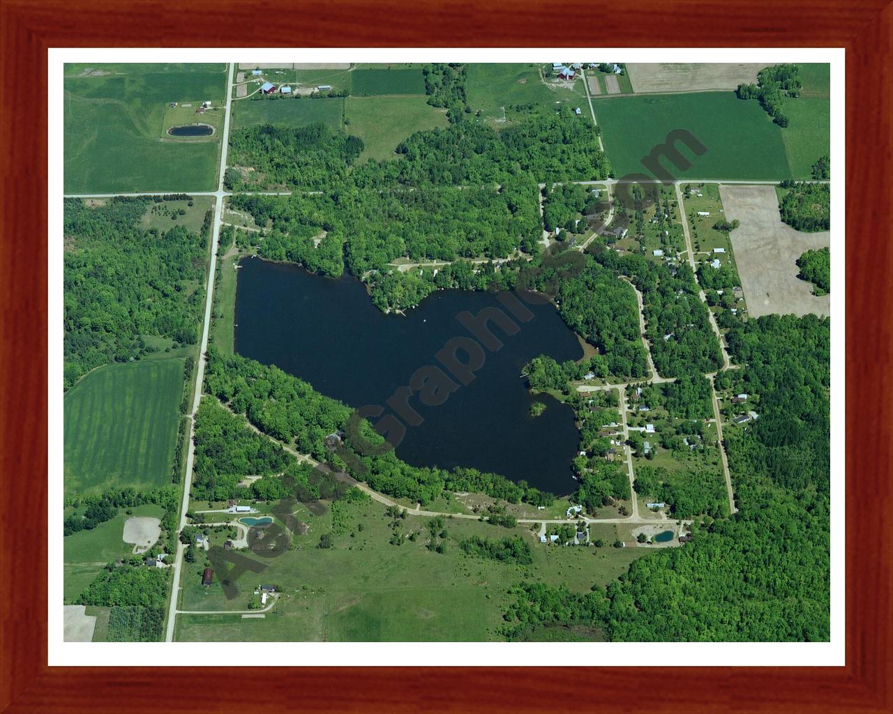 Aerial image of [399] Kerswell Lake in Gladwin, MI with Cherry Wood frame