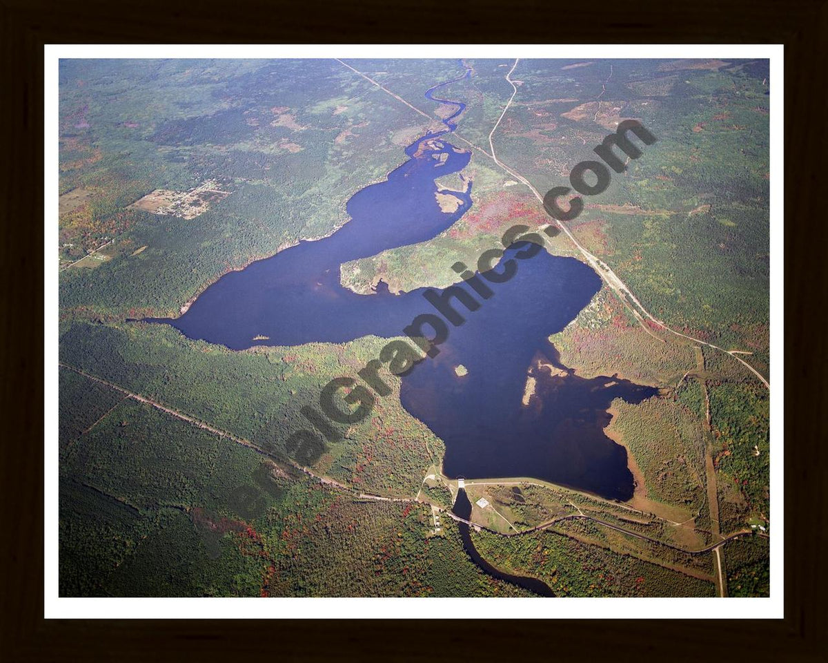 Aerial image of [3] Alcona Dam Pond in Alcona, MI with Black Wood frame