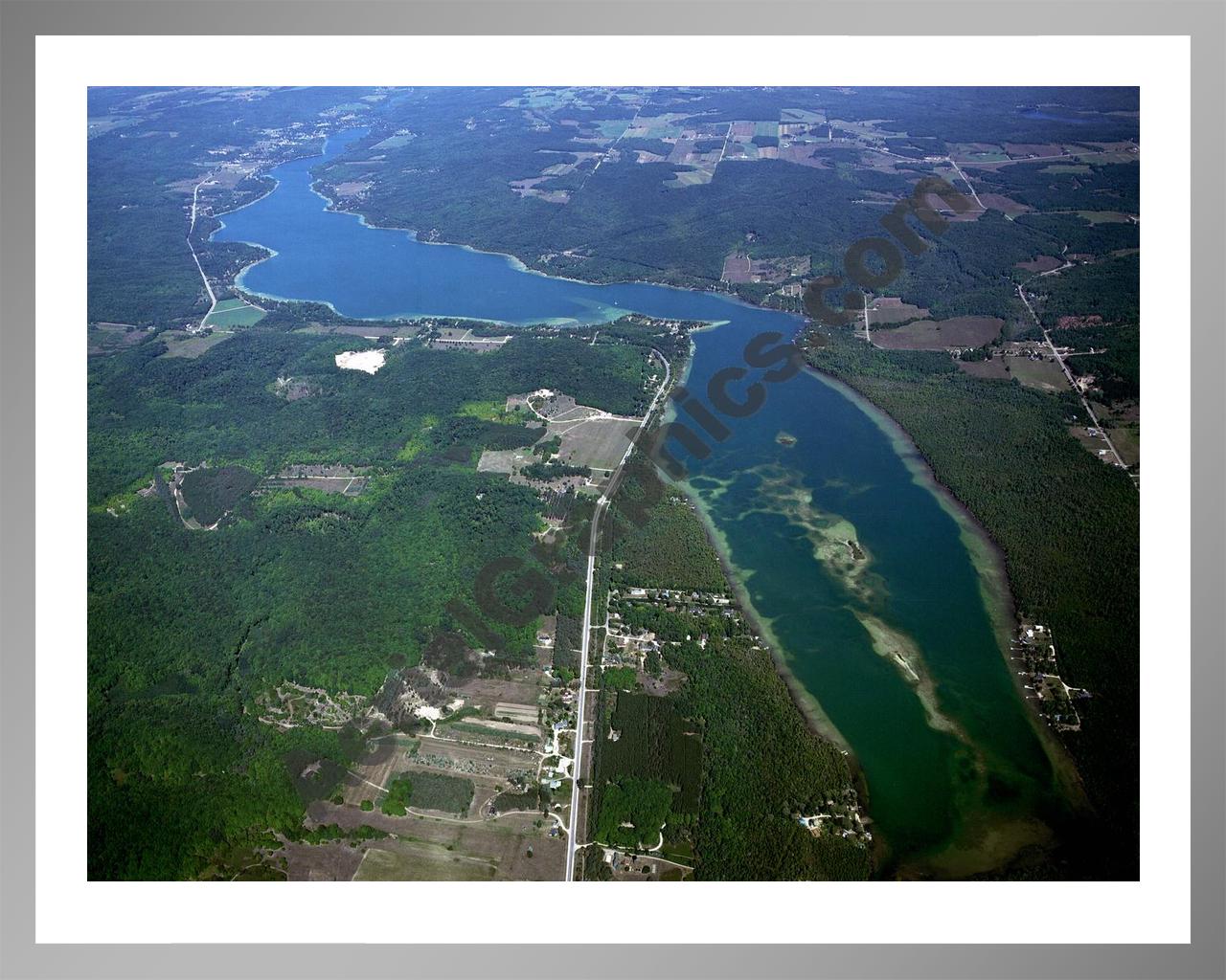 Aerial image of [4005] Intermediate Lake in Antrim, MI with Silver Metal frame