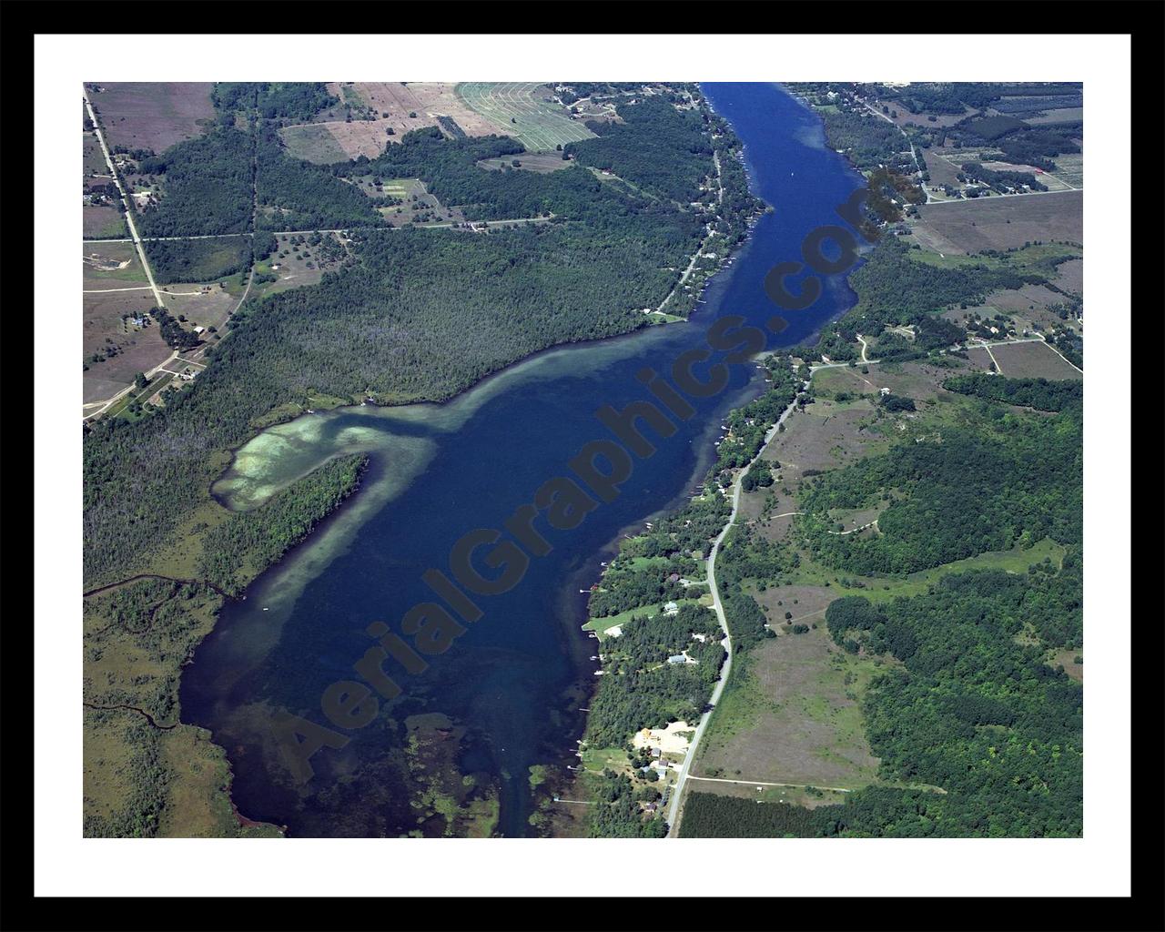 Aerial image of [4009] Clam Lake in Antrim, MI with Black Metal frame