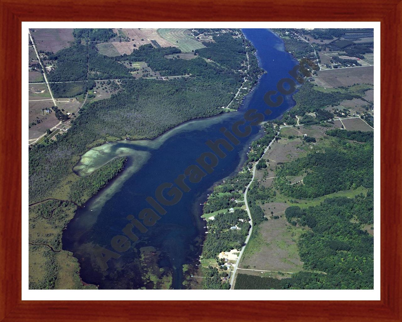 Aerial image of [4009] Clam Lake in Antrim, MI with Cherry Wood frame