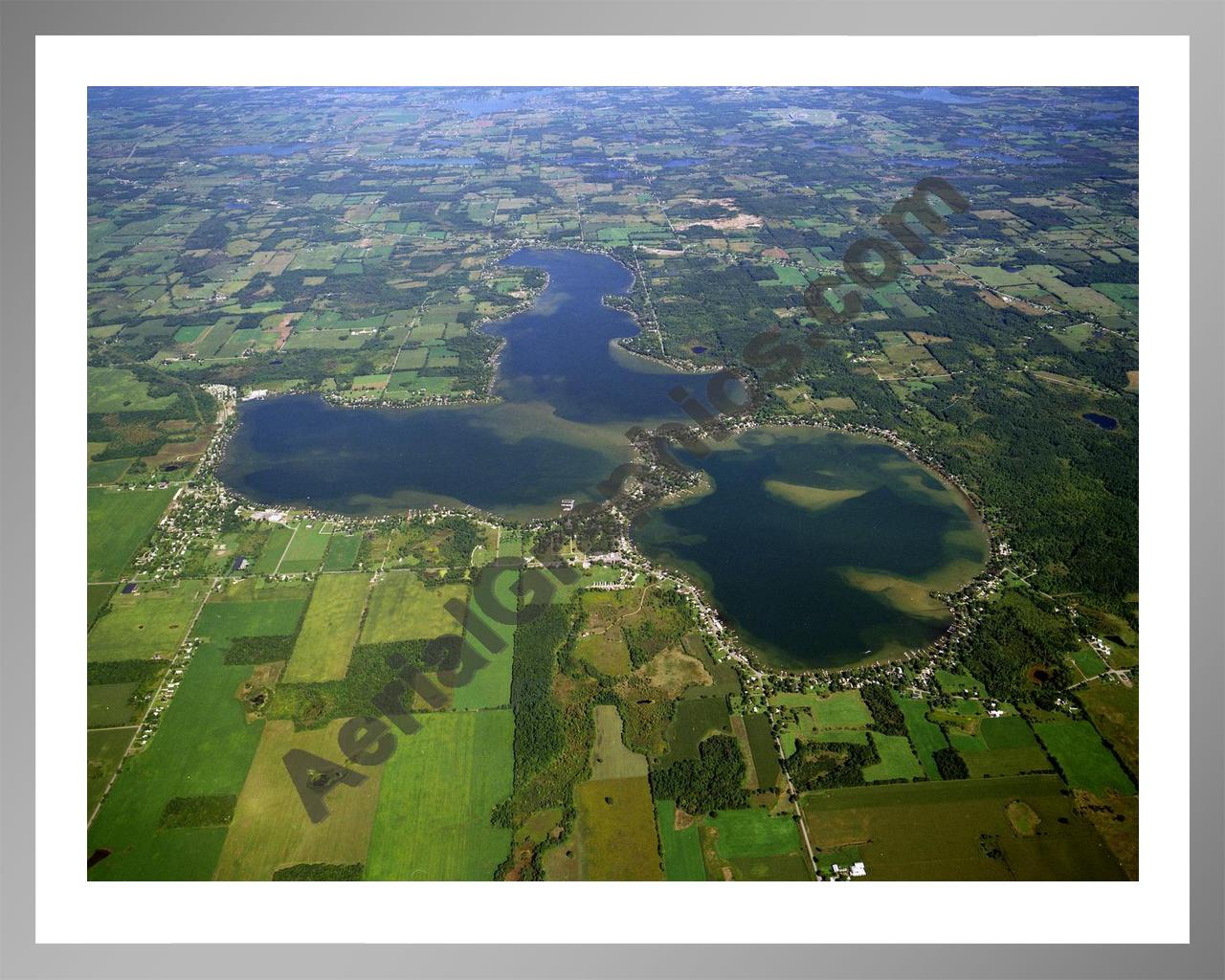 Aerial image of [4016] Devils & Round Lake in Lenawee, MI with Silver Metal frame