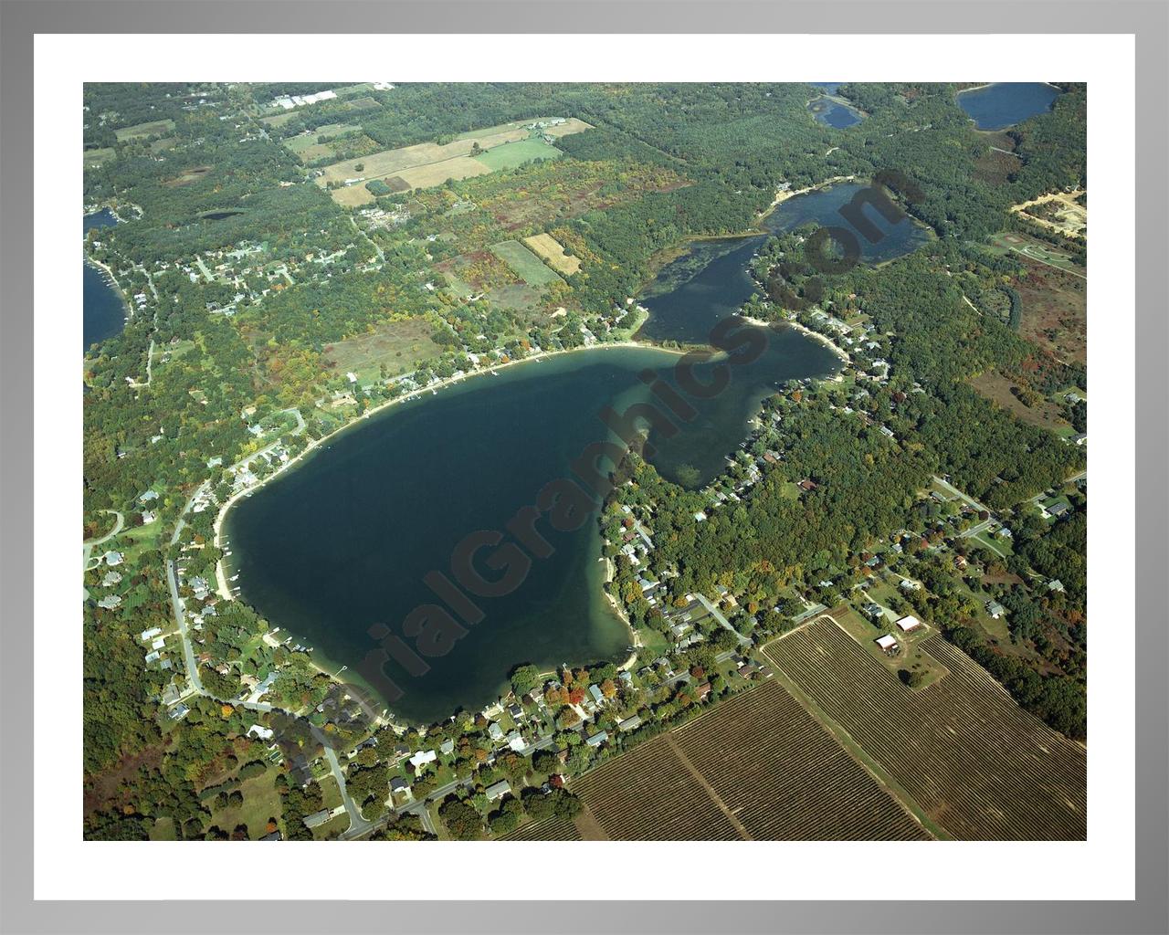 Aerial image of [4029] Crooked  Lake in Kalamazoo, MI with Silver Metal frame