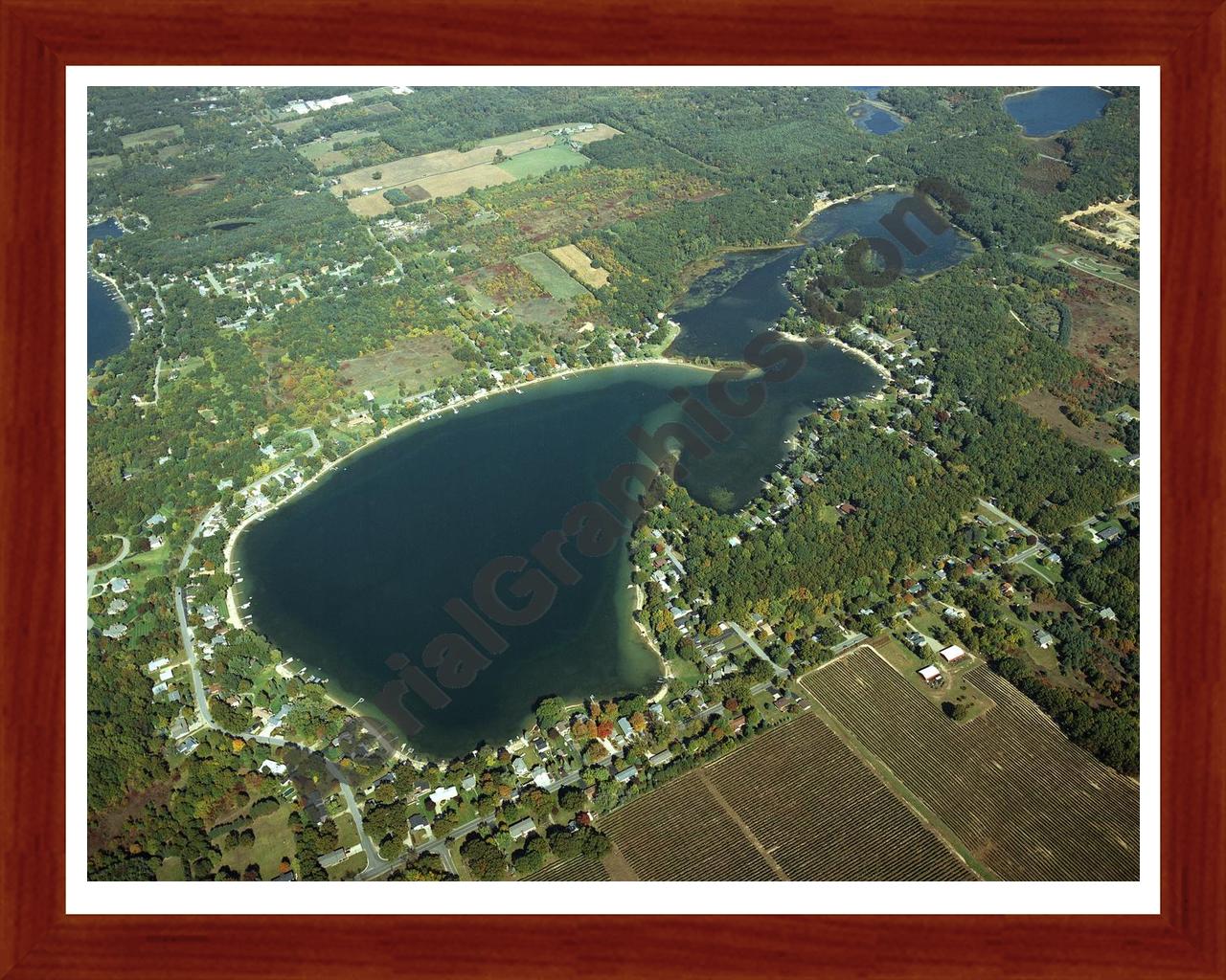 Aerial image of [4029] Crooked  Lake in Kalamazoo, MI with Cherry Wood frame