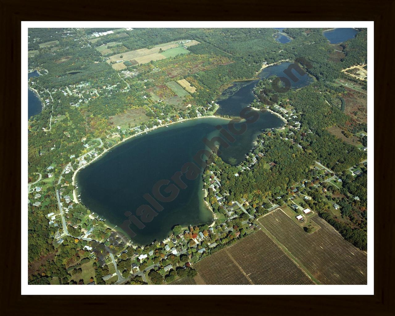 Aerial image of [4029] Crooked  Lake in Kalamazoo, MI with Black Wood frame