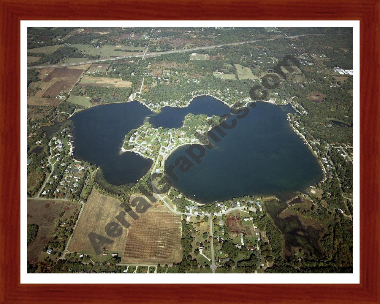 Aerial image of [4044] Eagle Lake in Kalamazoo, MI with Cherry Wood frame