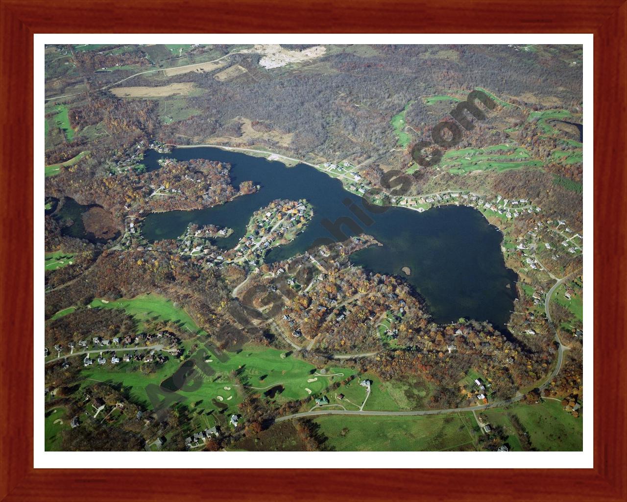 Aerial image of [4088] Lake Doster in Allegan, MI with Cherry Wood frame