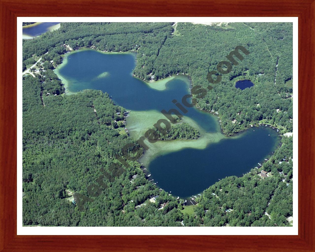 Aerial image of [4176] Harper Lake in Lake, MI with Cherry Wood frame