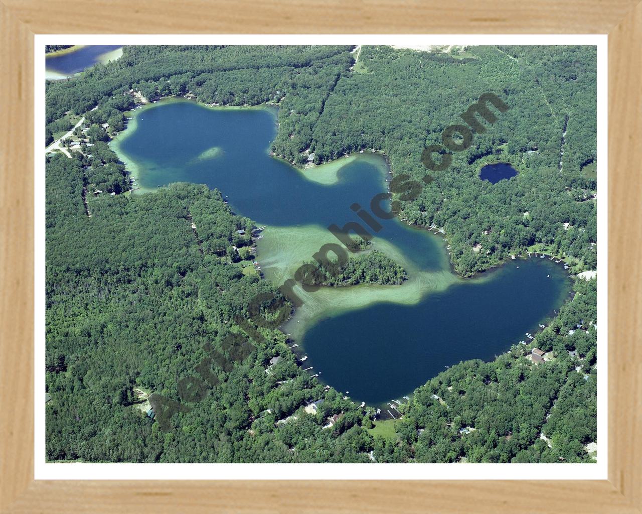 Aerial image of [4176] Harper Lake in Lake, MI with Natural Wood frame