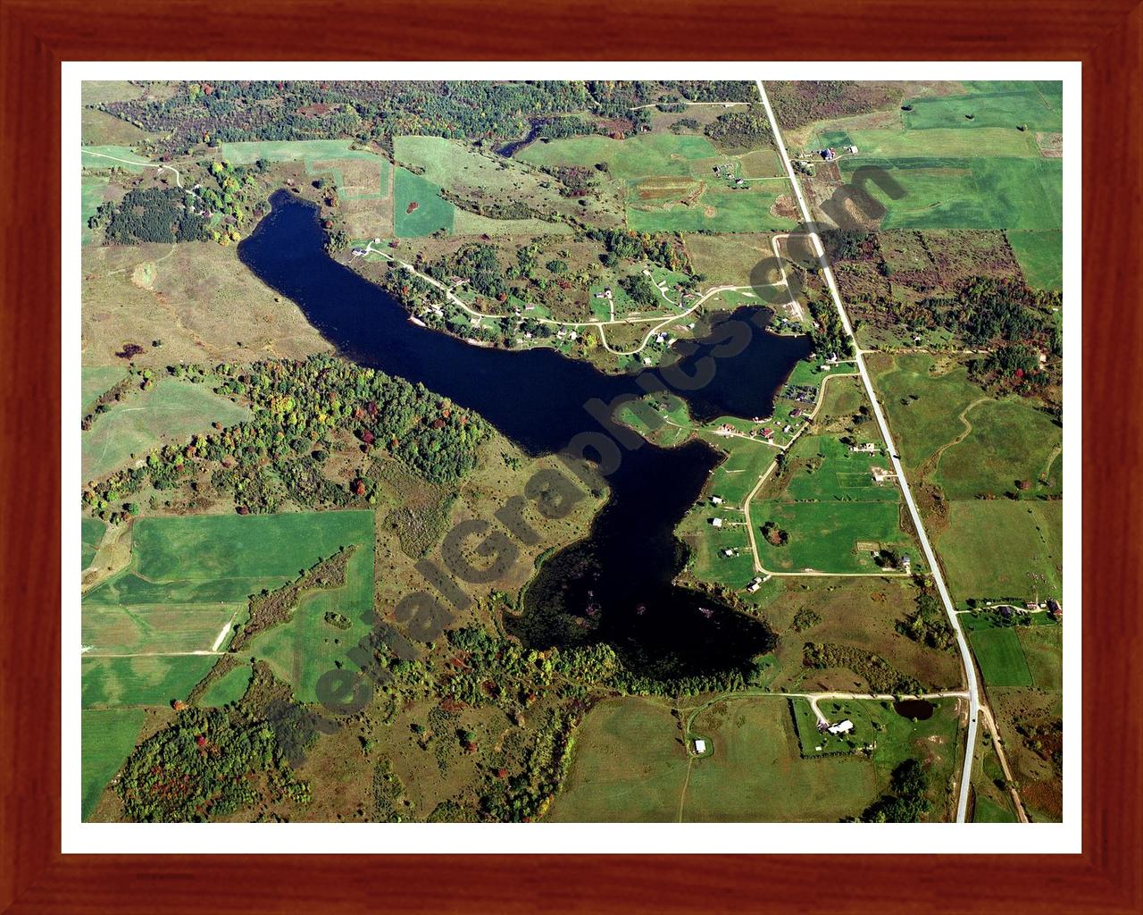 Aerial image of [418] Lake Lochbrae in Gladwin, MI with Cherry Wood frame