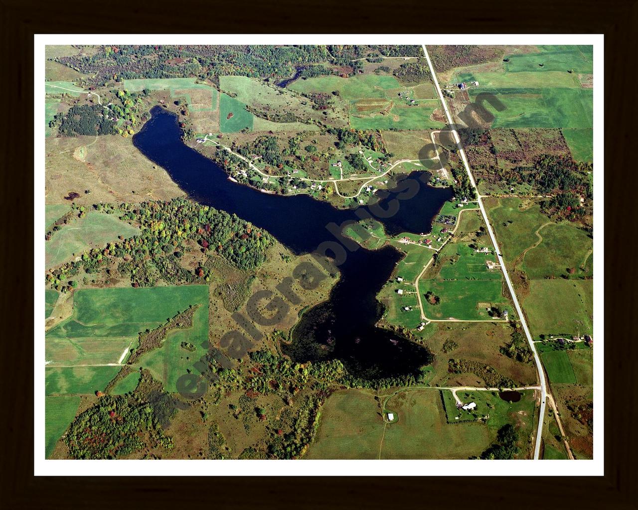 Aerial image of [418] Lake Lochbrae in Gladwin, MI with Black Wood frame