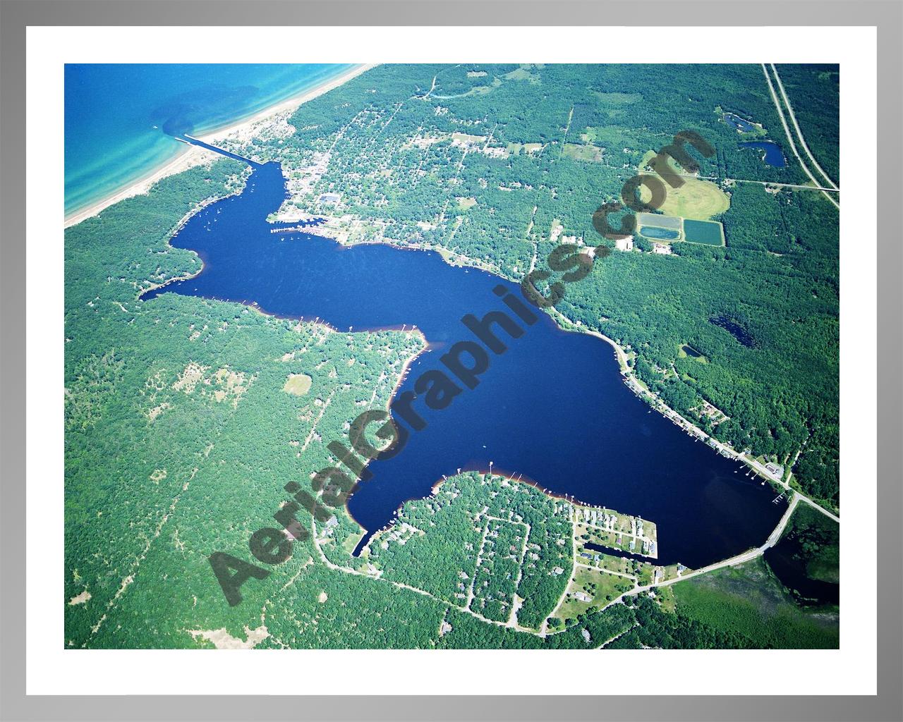 Aerial image of [4196] Pentwater Lake in Oceana, MI with Silver Metal frame