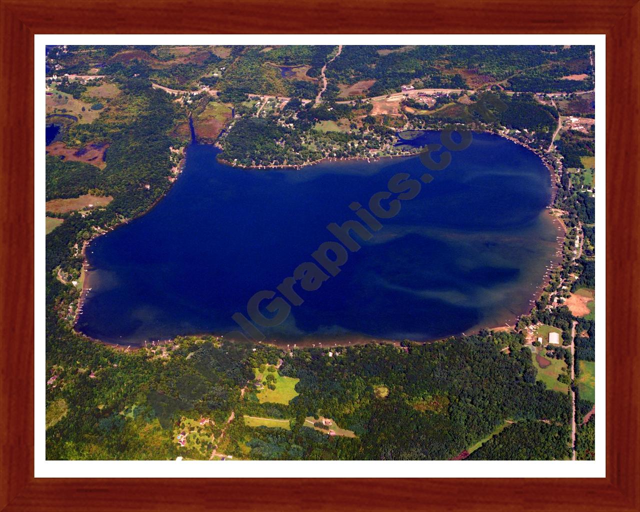 Aerial image of [4203] Sand Lake in Lenawee, MI with Cherry Wood frame