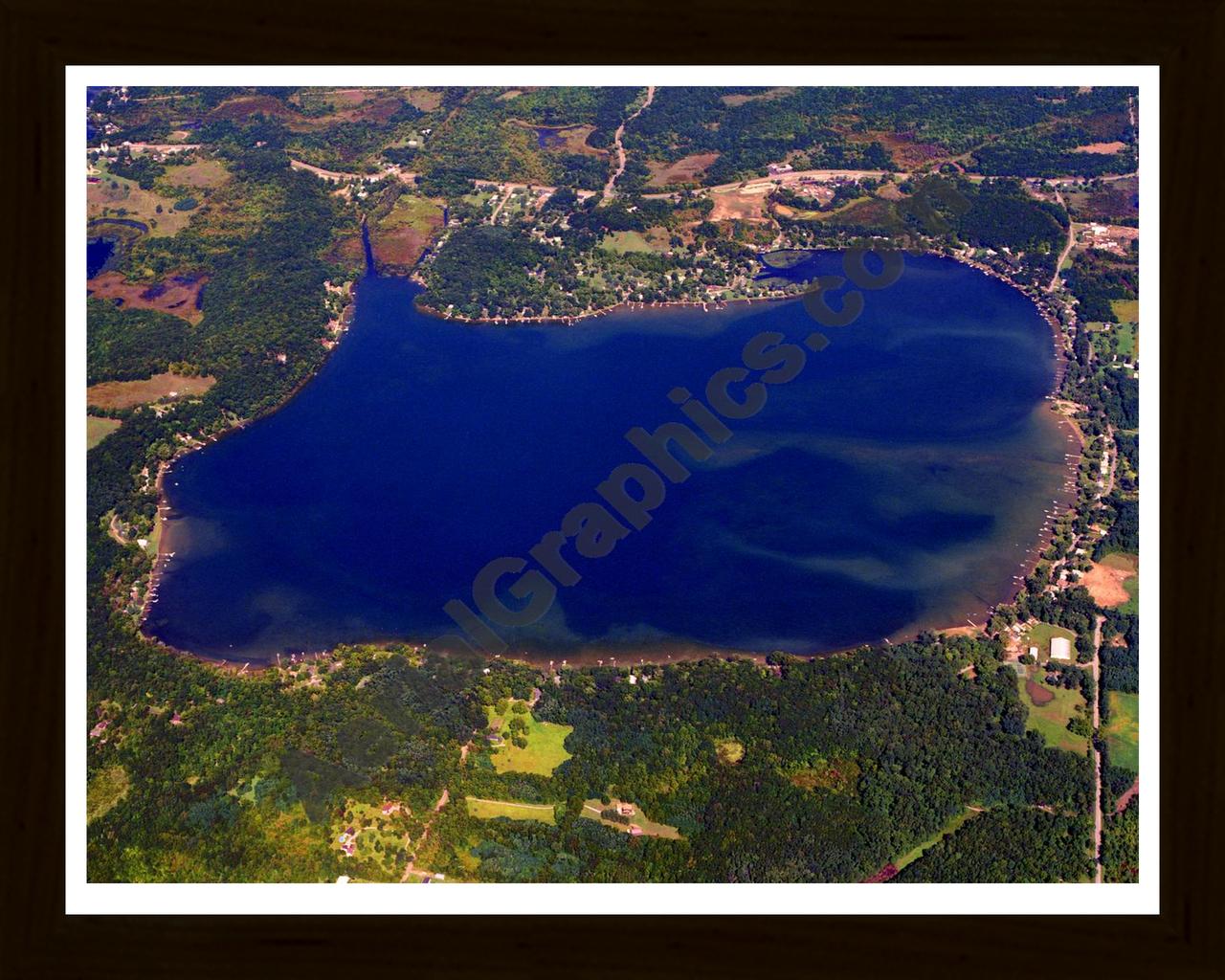 Aerial image of [4203] Sand Lake in Lenawee, MI with Black Wood frame