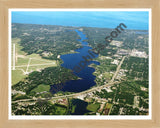 Aerial image of [4227] Mona Lake in Muskegon, MI with Natural Wood frame