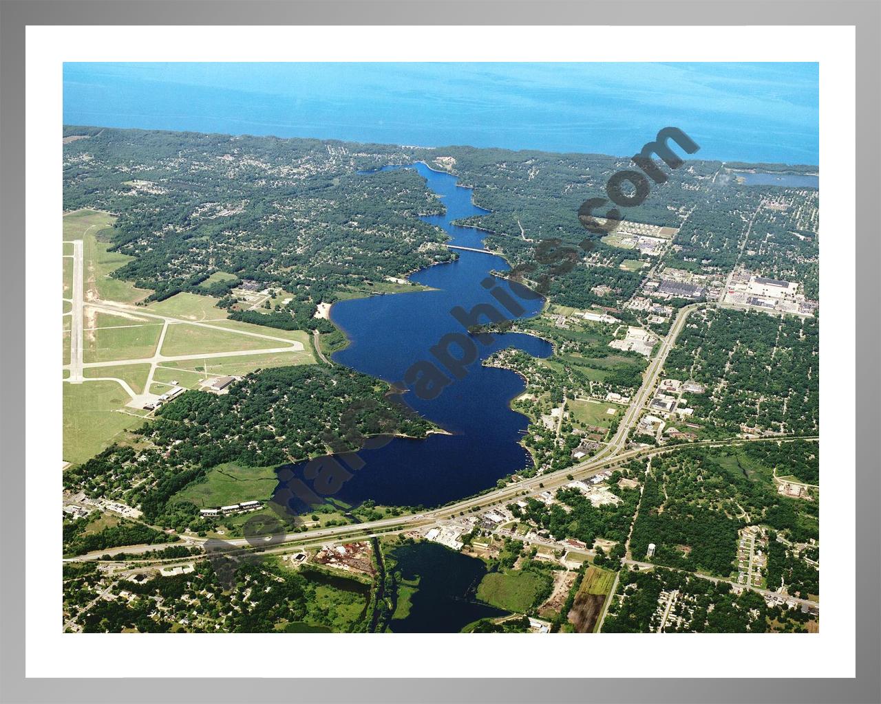 Aerial image of [4227] Mona Lake in Muskegon, MI with Silver Metal frame