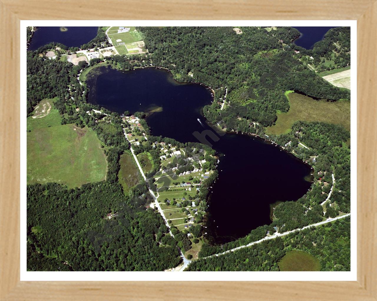 Aerial image of [4245] Loon Lake in Lake, MI with Natural Wood frame