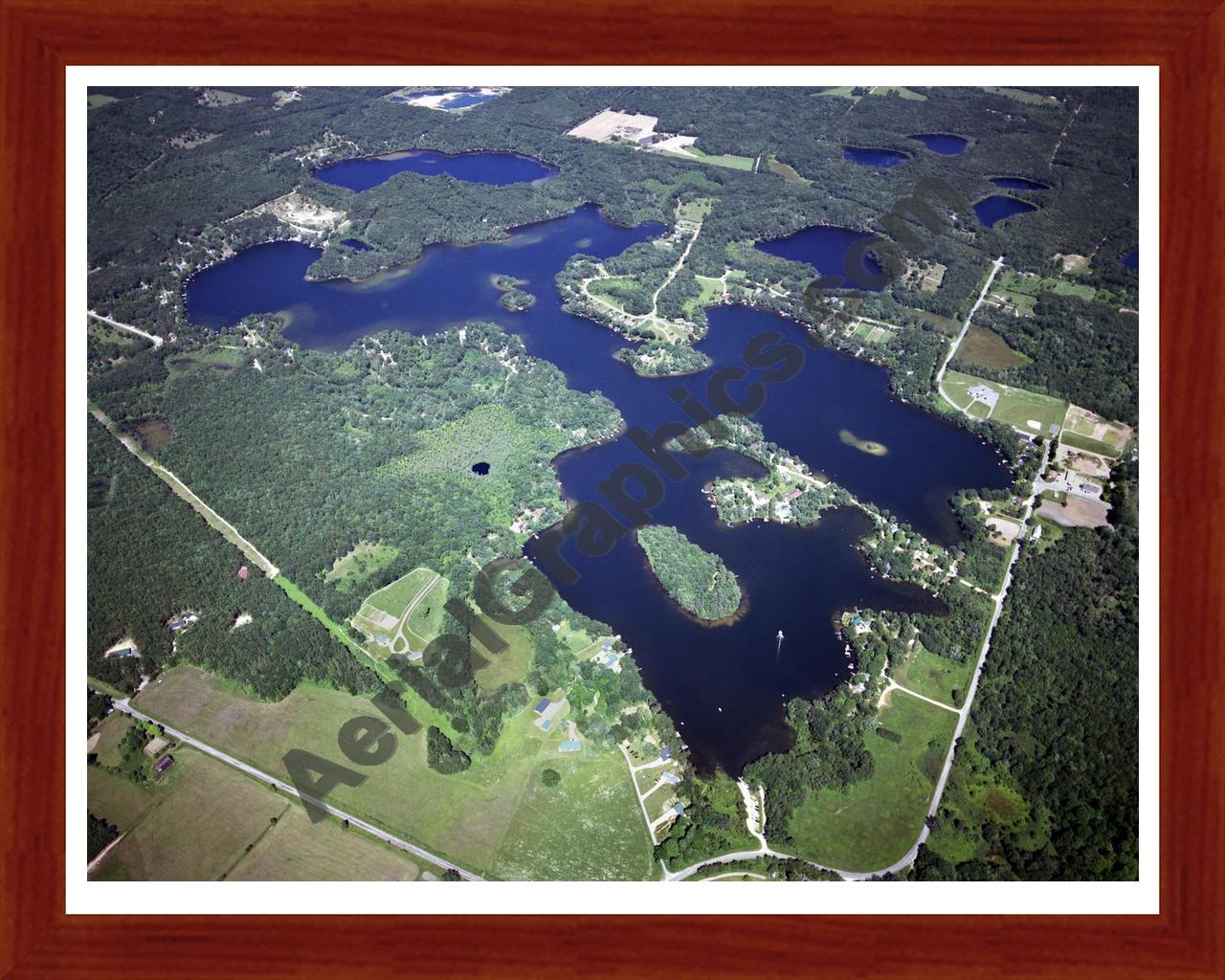 Aerial image of [4246] Big Bass Lake in Lake, MI with Cherry Wood frame