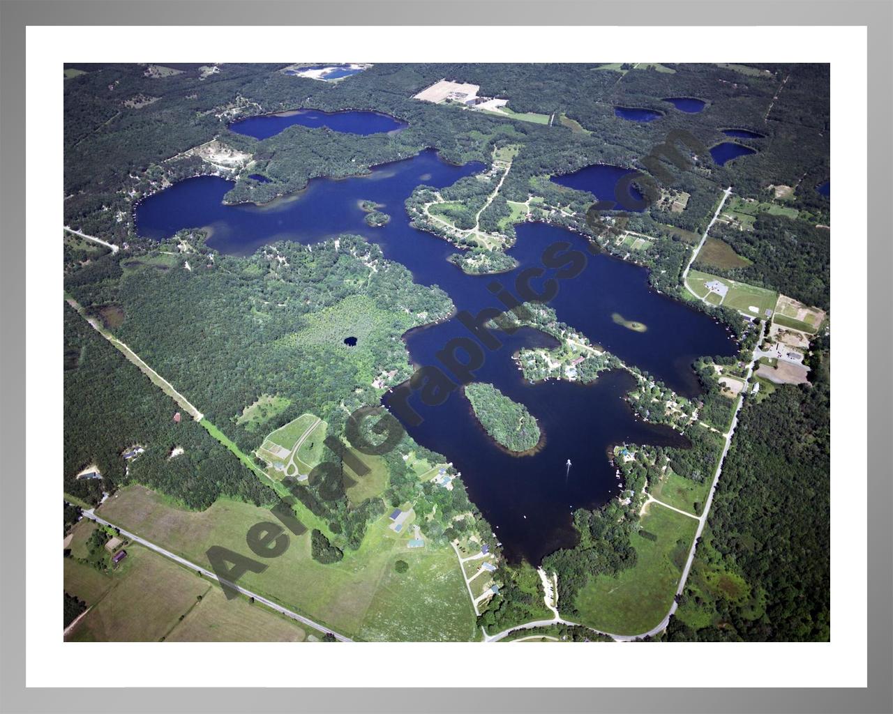 Aerial image of [4246] Big Bass Lake in Lake, MI with Silver Metal frame