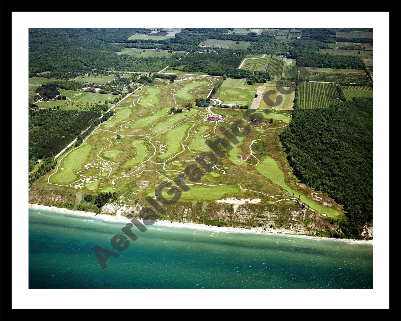 Aerial image of [4247] Arcadia Bluffs Golf Club, looking East with Black Metal frame