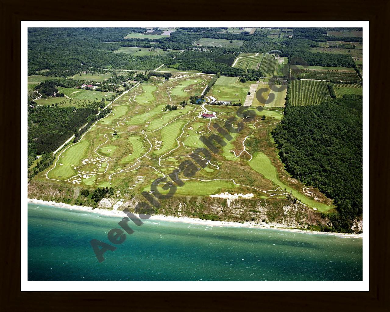 Aerial image of [4247] Arcadia Bluffs Golf Club, looking East with Black Wood frame