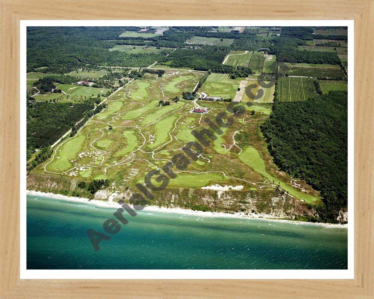 Aerial image of [4247] Arcadia Bluffs Golf Club, looking East with Natural Wood frame