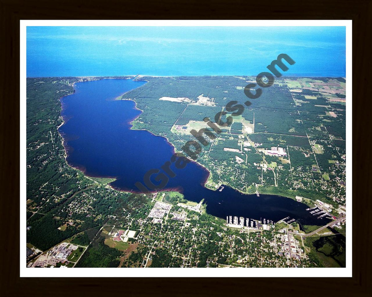 Aerial image of [4251] White Lake in Muskegon, MI with Black Wood frame