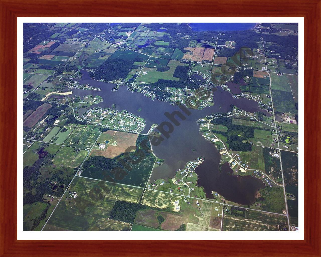 Aerial image of [4252] Loch Erin Lake in Lenawee, MI with Cherry Wood frame