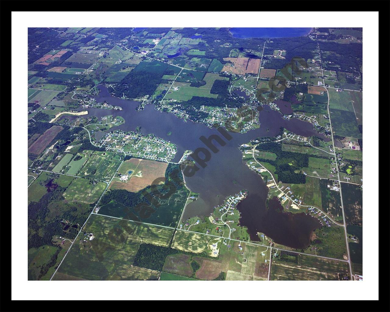 Aerial image of [4252] Loch Erin Lake in Lenawee, MI with Black Metal frame