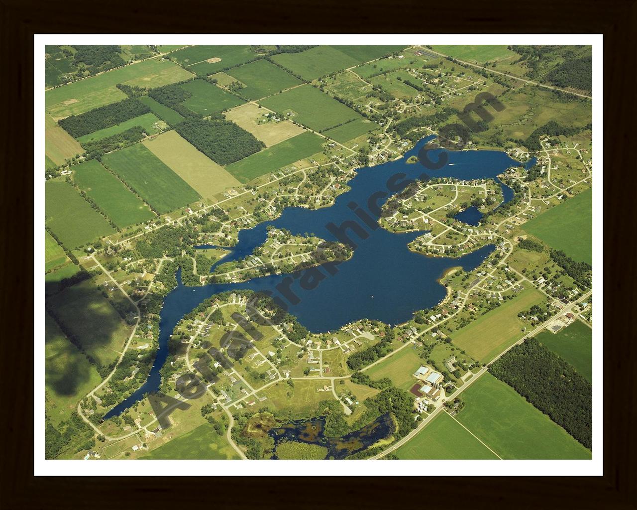 Aerial image of [4256] Lake Somerset in Hillsdale, MI with Black Wood frame