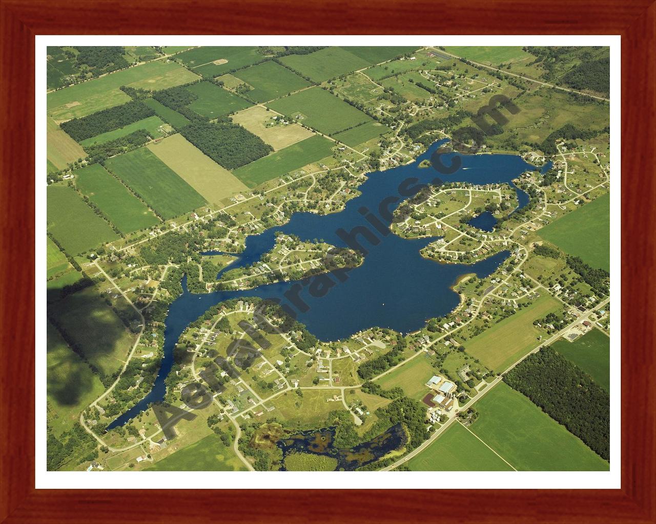 Aerial image of [4256] Lake Somerset in Hillsdale, MI with Cherry Wood frame