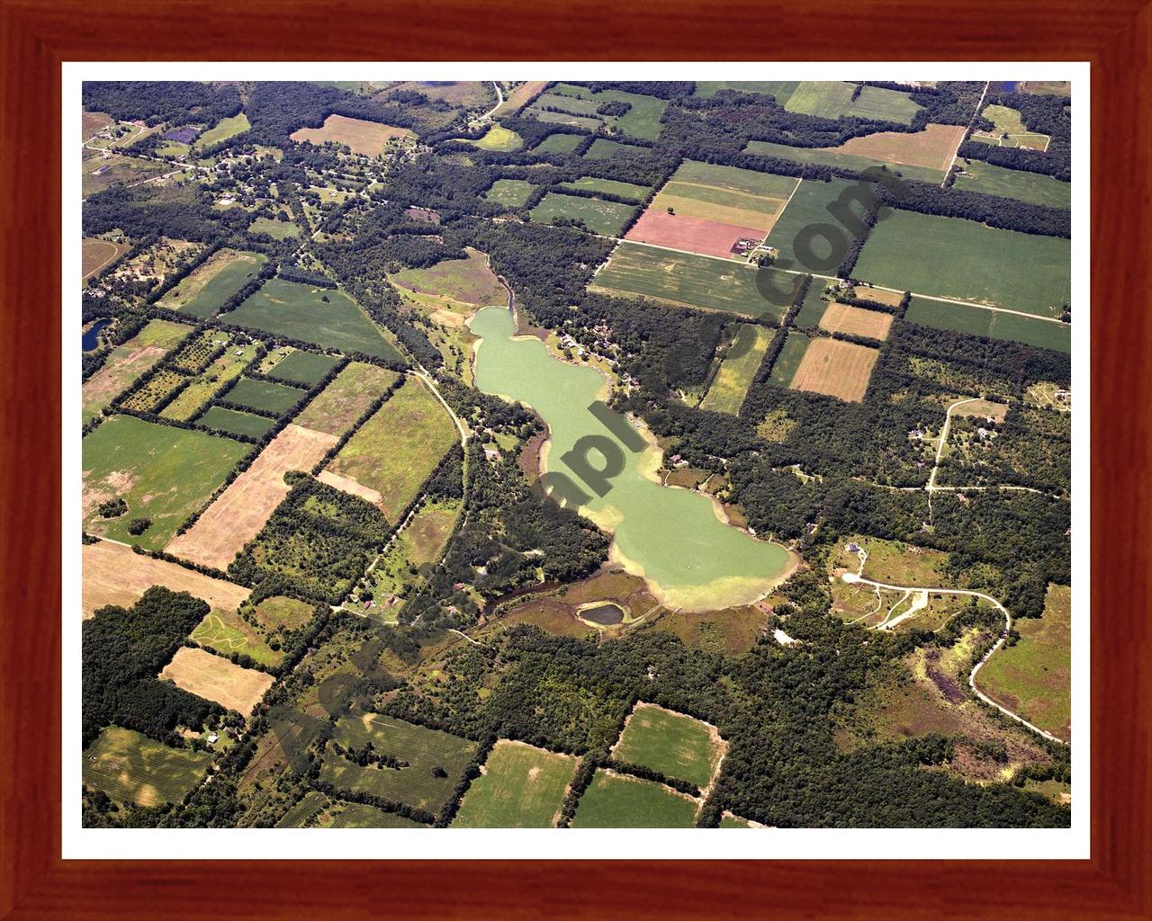 Aerial image of [4258] Goose Lake in Hillsdale, MI with Cherry Wood frame