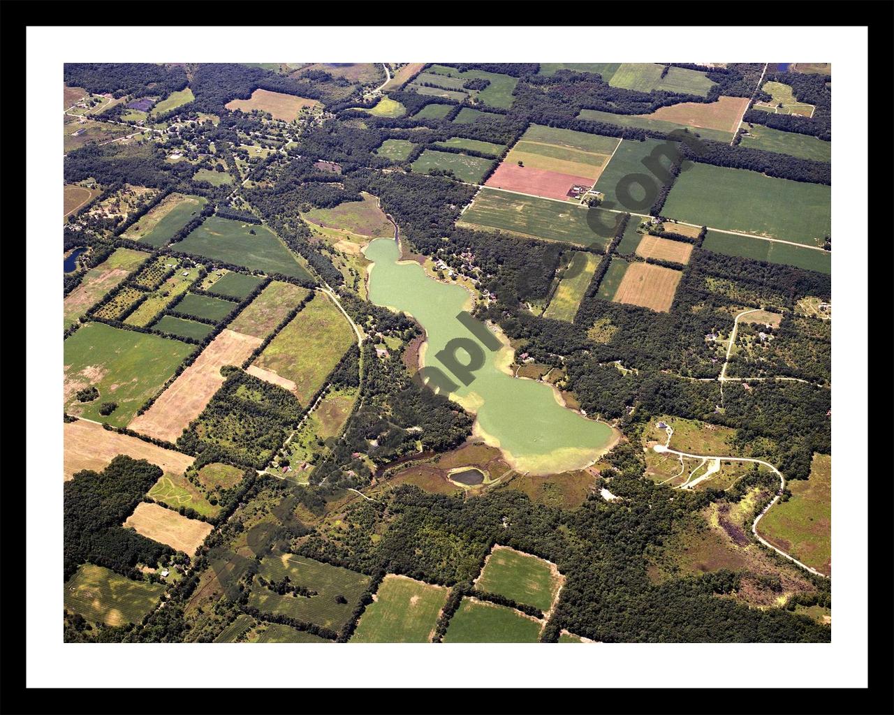 Aerial image of [4258] Goose Lake in Hillsdale, MI with Black Metal frame