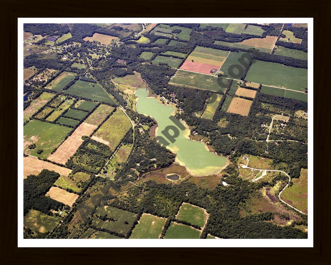 Aerial image of [4258] Goose Lake in Hillsdale, MI with Black Wood frame