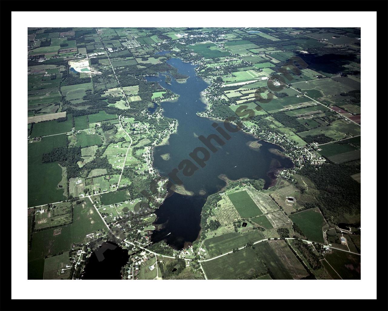 Aerial image of [4264] Marble Lake in Branch, MI with Black Metal frame