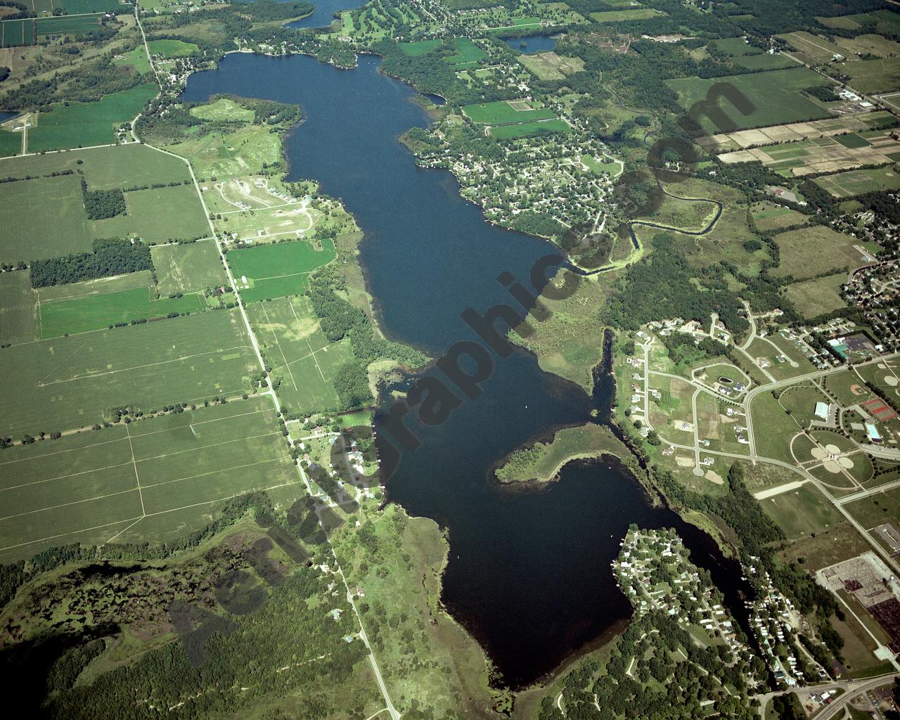 Aerial image of [4266] Randall, North & Cemetery Lakes in Branch, MI with No frame