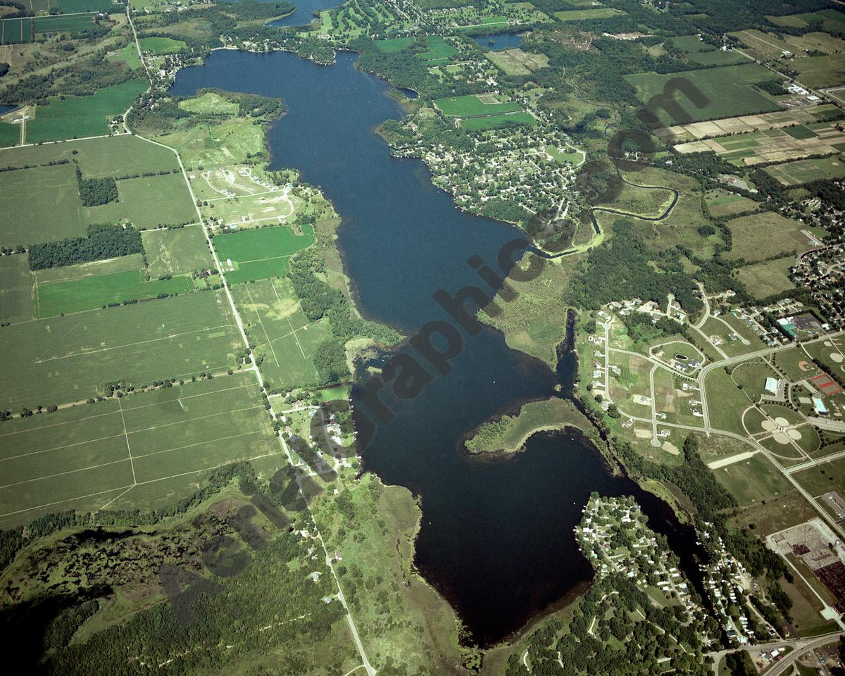 Aerial image of [4266] Randall, North & Cemetery Lakes in Branch, MI with No frame