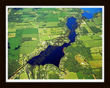 Aerial image of [4267] Middle, Archer, & Bartholomew Lake in Branch, MI with Black Wood frame